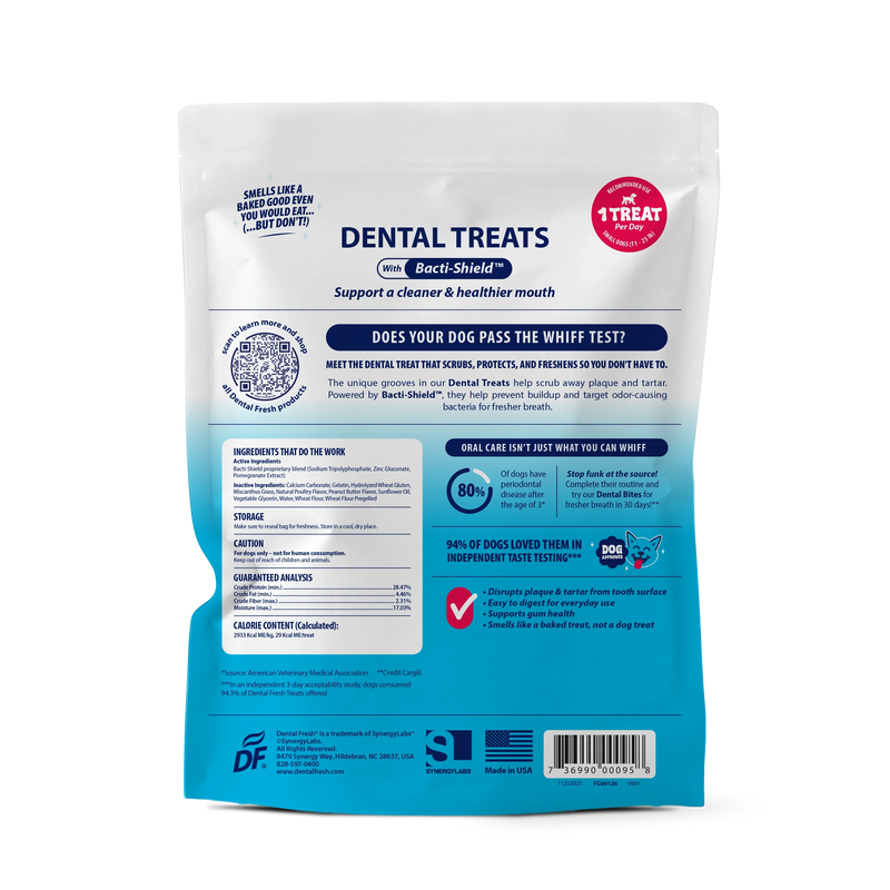 Dental treats for dogs with Bacti-Shield to support cleaner, healthier mouth and fresher breath