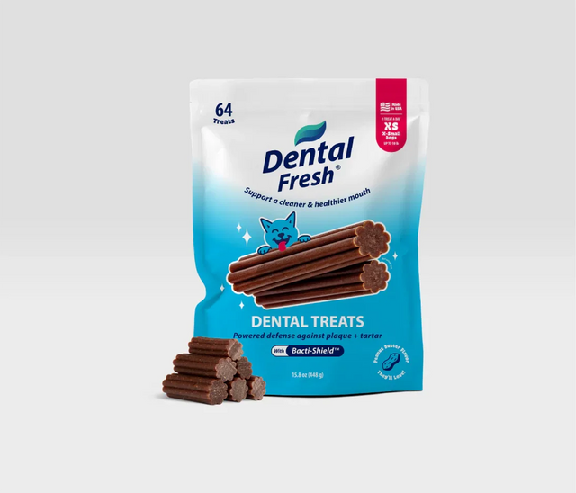 Dental Fresh dog treats for cleaner teeth, peanut butter flavor, for X-Small dogs, 64 count