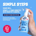 Hand holding Dental Fresh Oral Spray for pets, easy spray-to-use formula for fresh breath on the go