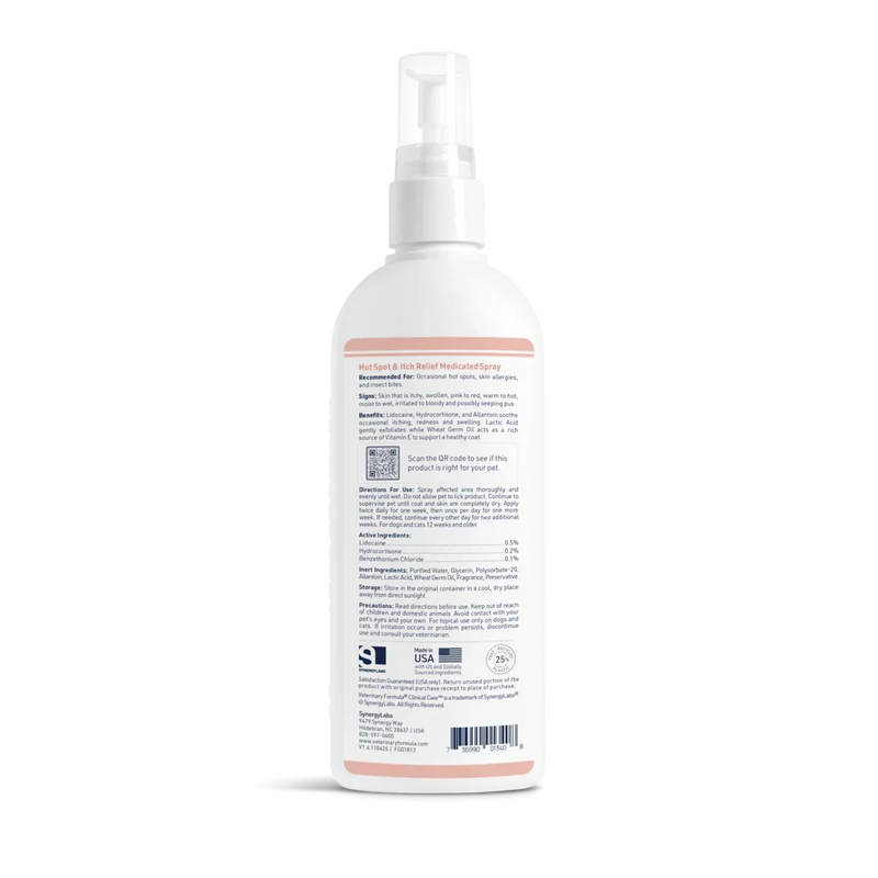 Hot Spot & Itch Relief Medicated Spray for dogs and cats, soothing skin allergies and insect bites with lidocaine and hydrocortisone.