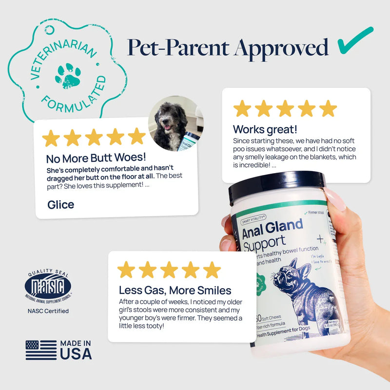 Anal Gland Support for Dogs – Vet-Formulated, Pet-Parent Approved Supplement with 5-Star Reviews
