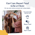 Woman applying ear care formula to golden retriever for fast, easy pet grooming at home