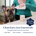 Pet ear care routine with ear therapy wipes and solution for clean ears, less guesswork