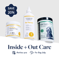 Veterinary Formula pet care products: ear therapy wipes, ear drops, and gut health chews for dogs