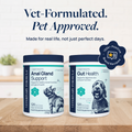 Vet-formulated dog supplements for anal gland and gut health, 120 soft chews each, pet-approved with 150k+ reviews
