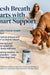 Dog on beach with Dental Support supplement for fresher breath and cleaner mouth, no brushing needed