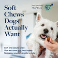 White dog enjoying soft pork-flavored chew treat, perfect for picky eaters and easy to give as food topper