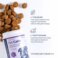 Pet Calm supplements for dogs with L-Theanine & L-Tryptophan to support calm behavior and balanced mood